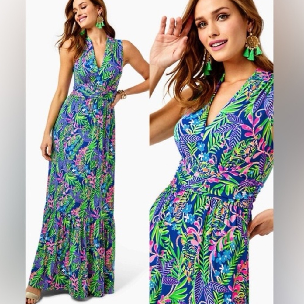 Lilly Pulitzer Vibrant Blue and Pink Maxi Dress